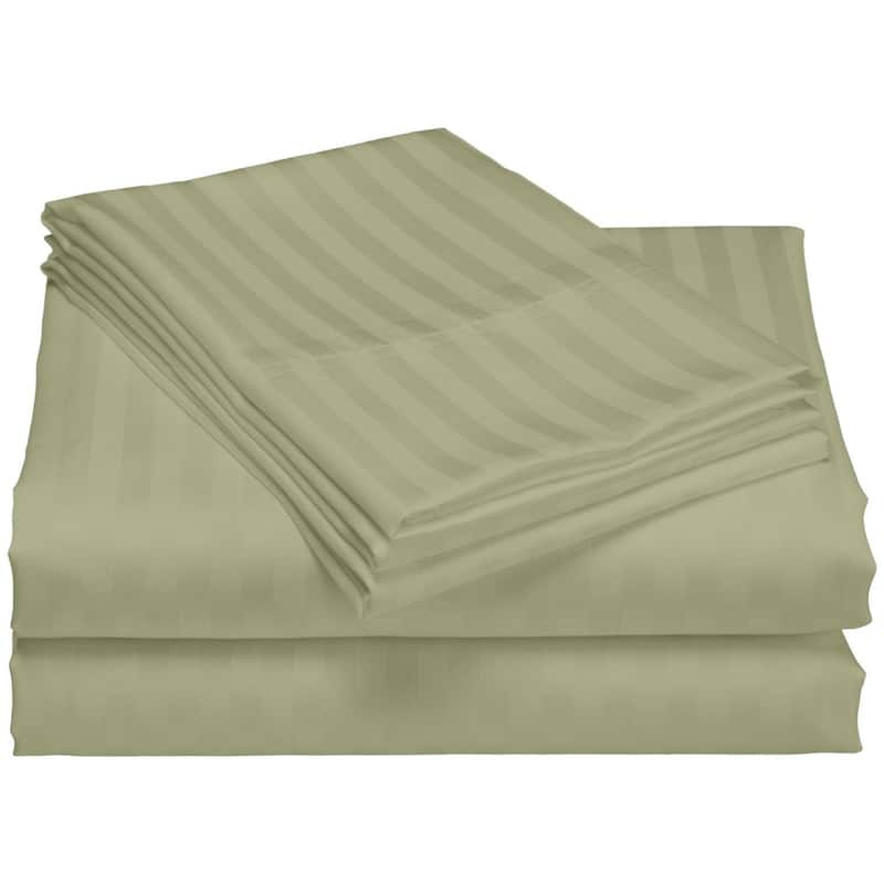 1200 Thread Count Cotton Deep Pocket Luxury Hotel Stripe Sheet Set - Olive Green - California King