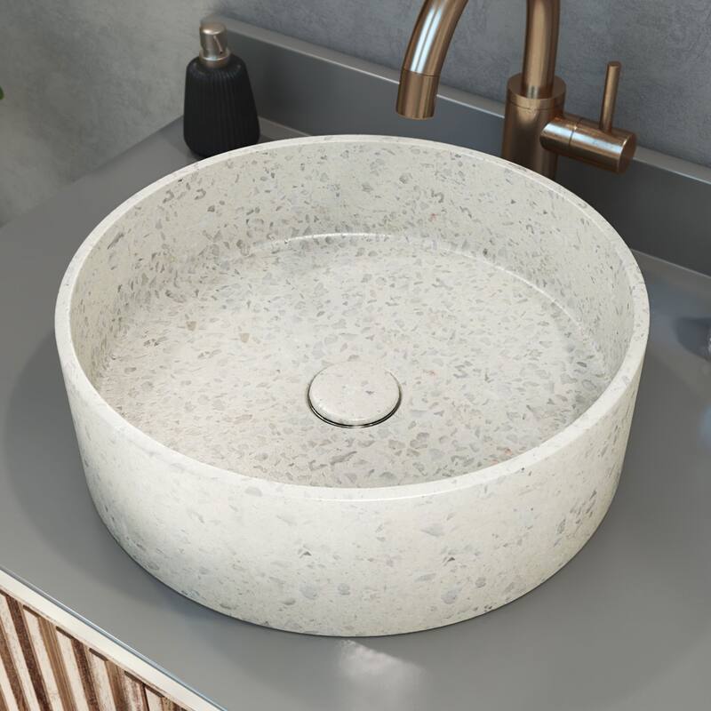 Ambia Round Terrazzo Vessel Sink in White