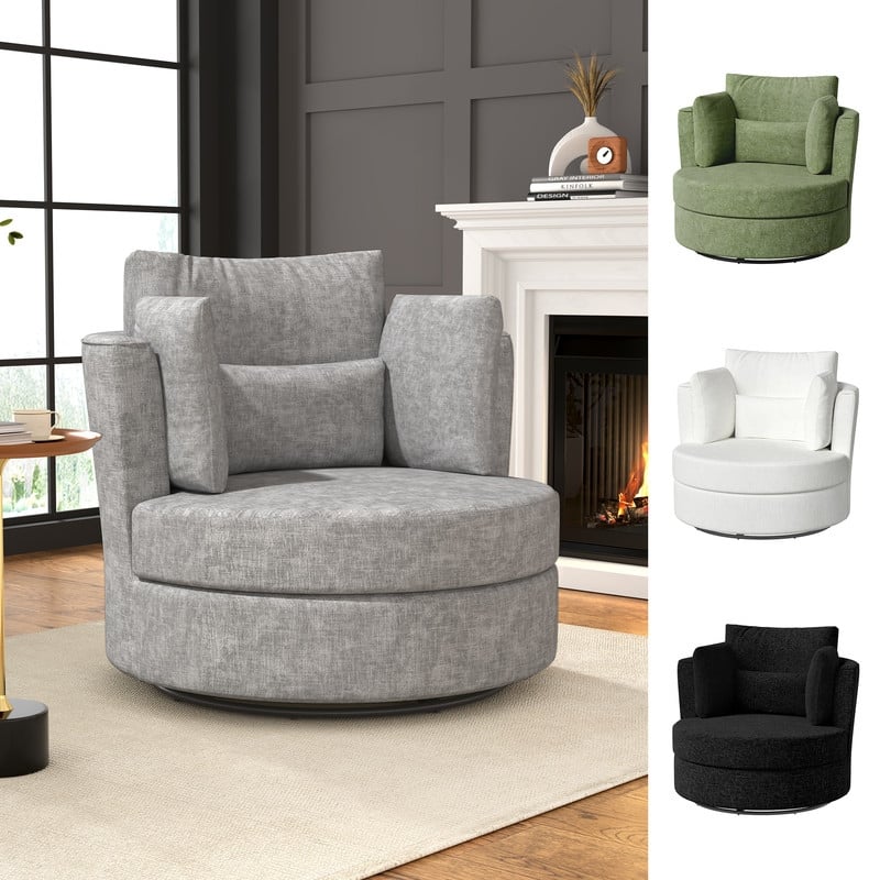 Swivel 34.7" Wide Comfortable Chenille Accent Chair (Set of 4)