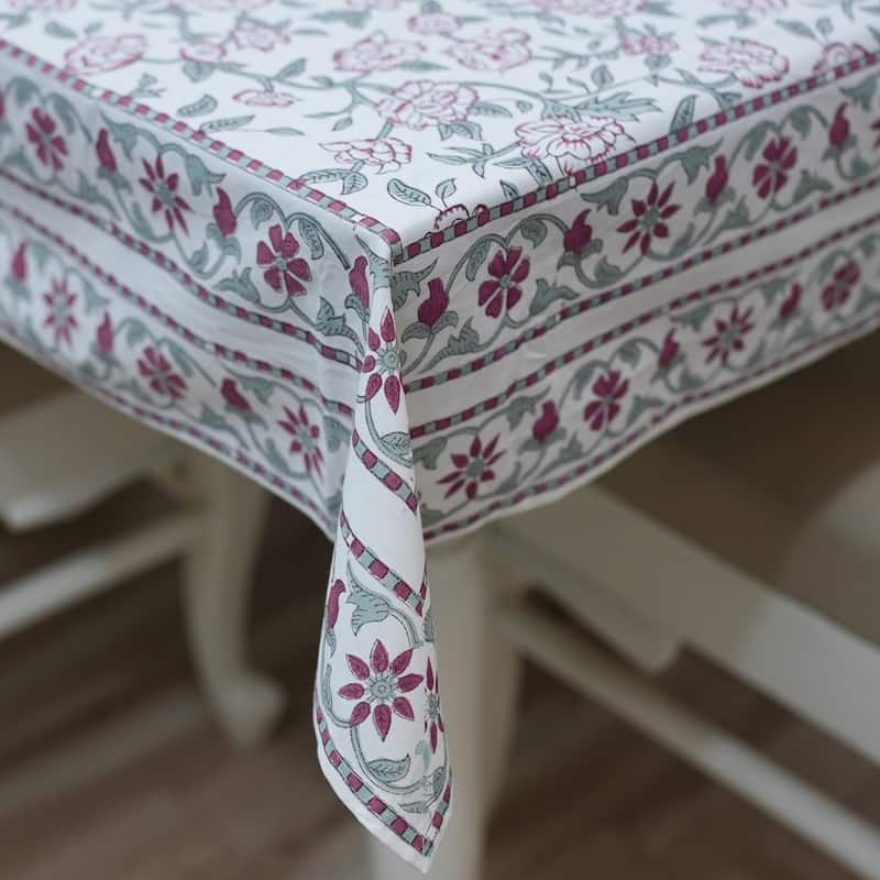 Fabdivine Handmade Block Print Cotton Brown Table Cover or Cloth Dining, Farmhouse & Kitchen Décor
