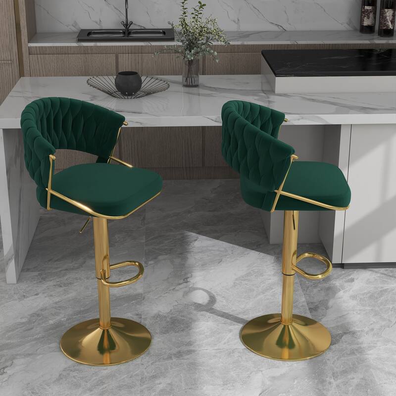 Set of 2 Modern Velvet Adjustable Bar Stools with Backs