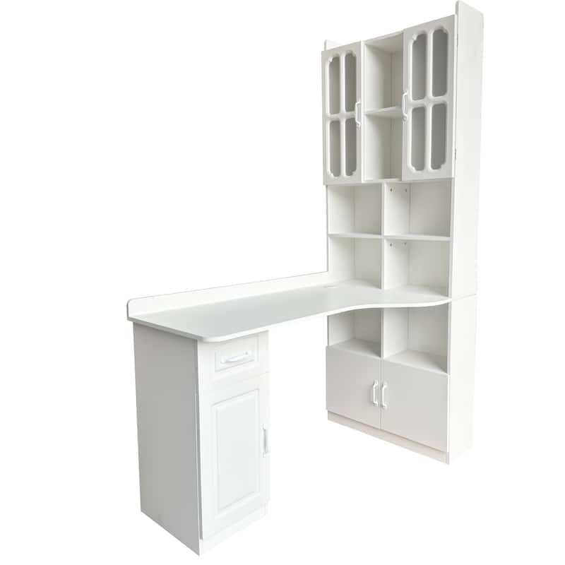 Large Home Office L-Shaped Corner Desk with Drawers & Bookshelf