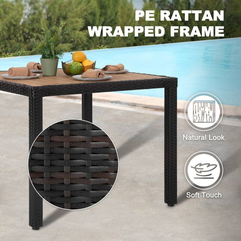 Acacia Wood Wicker Patio Dining Set with Cushions, Black