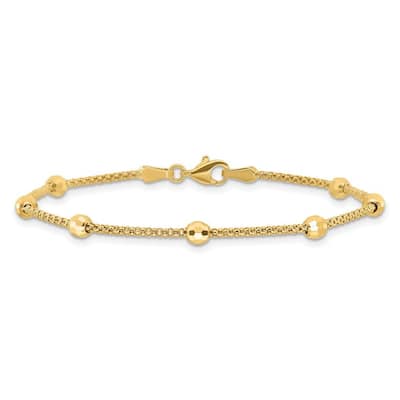 Curata 3.5mm 14k Yellow Gold 7" 3.5mm Polished and Sparkle Cut Beads Bracelet