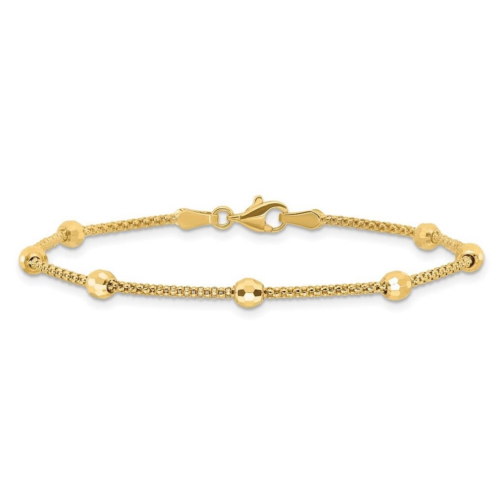 Curata 3.5mm 14k Yellow Gold 7" 3.5mm Polished and Sparkle Cut Beads Bracelet