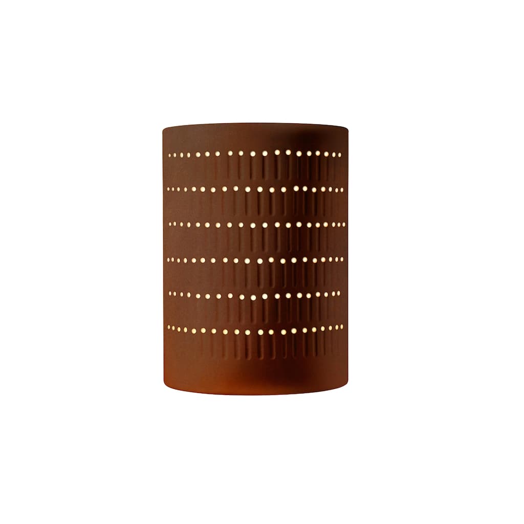 Justice Design Ambiance - Large Cactus Cylinder Wall Sconce - Open Top & Bottom - Real Rust - Standard Incandescent