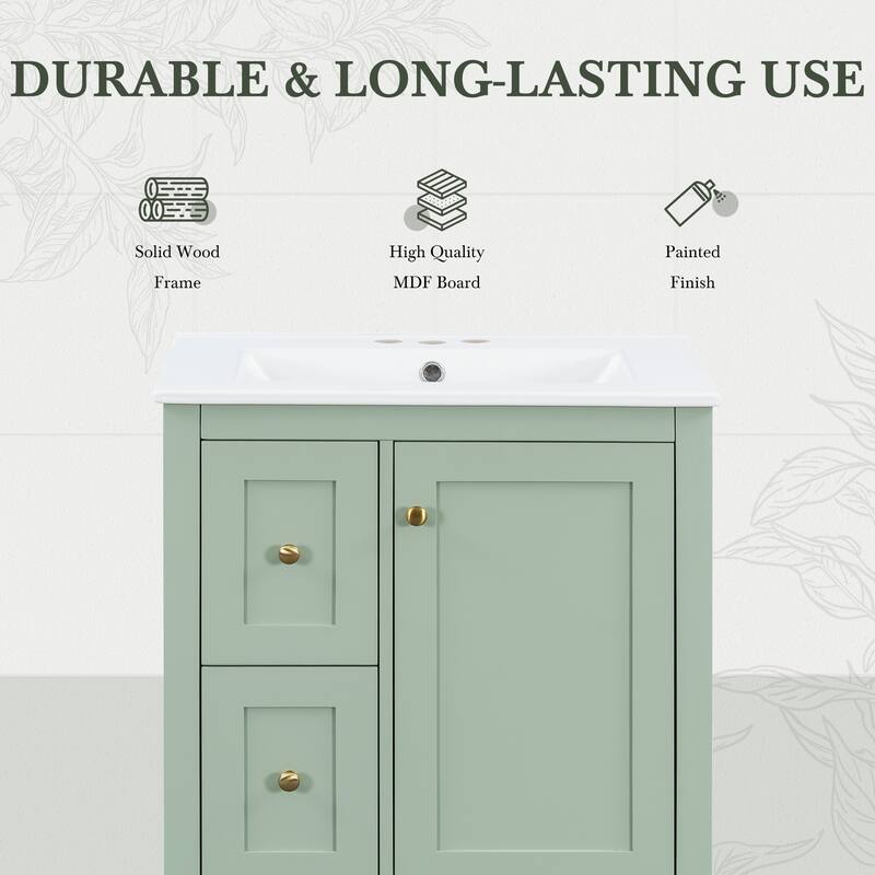 24" Bath Vanity with Storage - Adjustable Shelf, MDF & Rubberwood, Removable Dividers