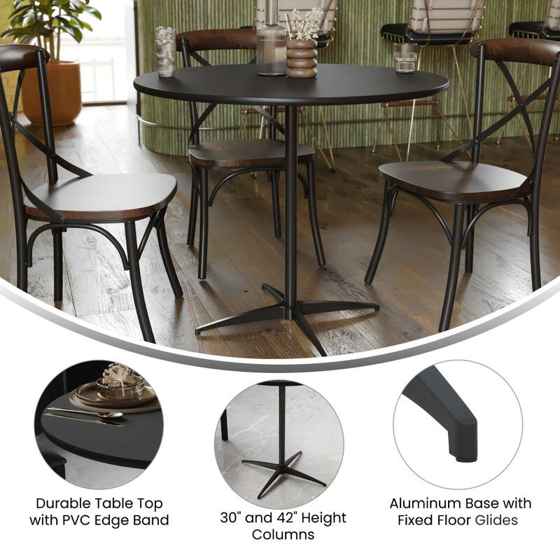 36" Round Wood Cocktail Table with 30" and 42" Columns - 36"D x 36"W x 30" - 42"H