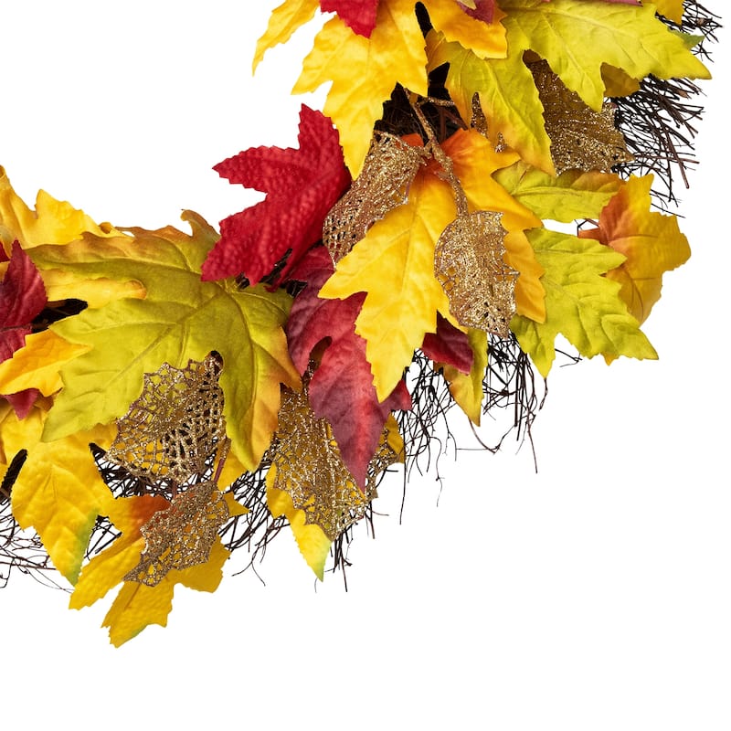 22" Autumn Harvest Maple Leaf Artificial Thanksgiving Floral Wreath - Unlit