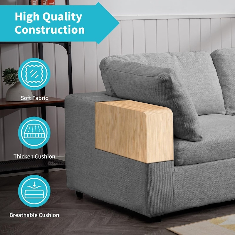 Mixoy Sectional L-Shaped Sofa Couch,Modern Upholstered 3-Seat Sofa with Pillows and Lounge Chaise - 106.7in*70in*33.5in