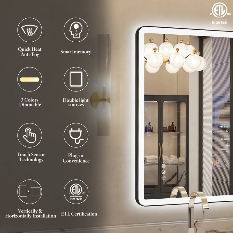 QuivaraView Luxury Aluminum Black Micro-arc Framed bathroom Vanity Wall Mounted LED lighted Mirror