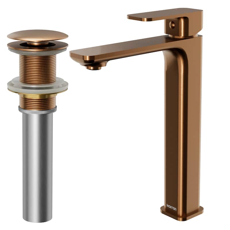 Karran Venda KBF512 Single-Handle Single Hole Vessel Bathroom Faucet with Matching Pop-up Drain - Brushed Copper