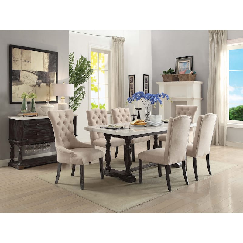 Beige and Weathered Espresso Tufted Side Chair (Set of 2)