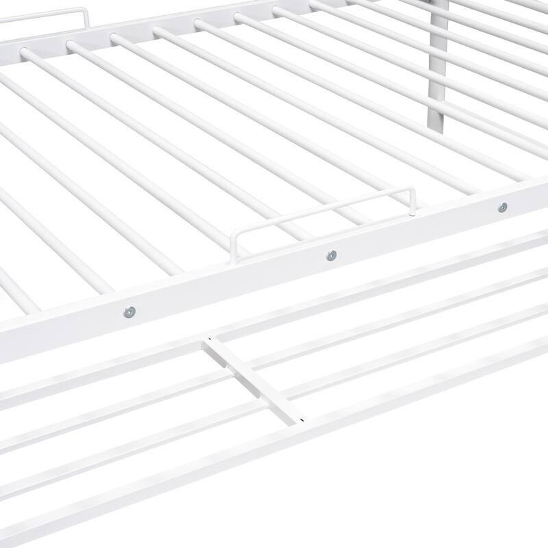 Twin Over Twin Metal Bunk Bed with Shelf and Guardrails