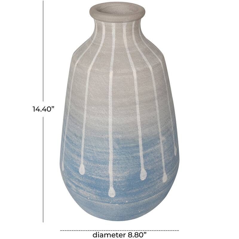 Blue Ceramic Abstract Ombre Drip Vase with Gray and White Accents