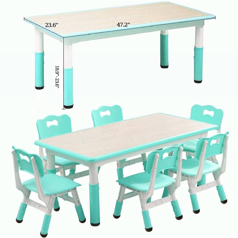 Height Adjustable Kids Table and 6 Chair Set for Ages 2-10 - N/A