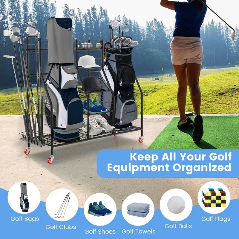 Gymax Extra Large Golf Bag Storage Organizer for Garage Fits 2 Golf