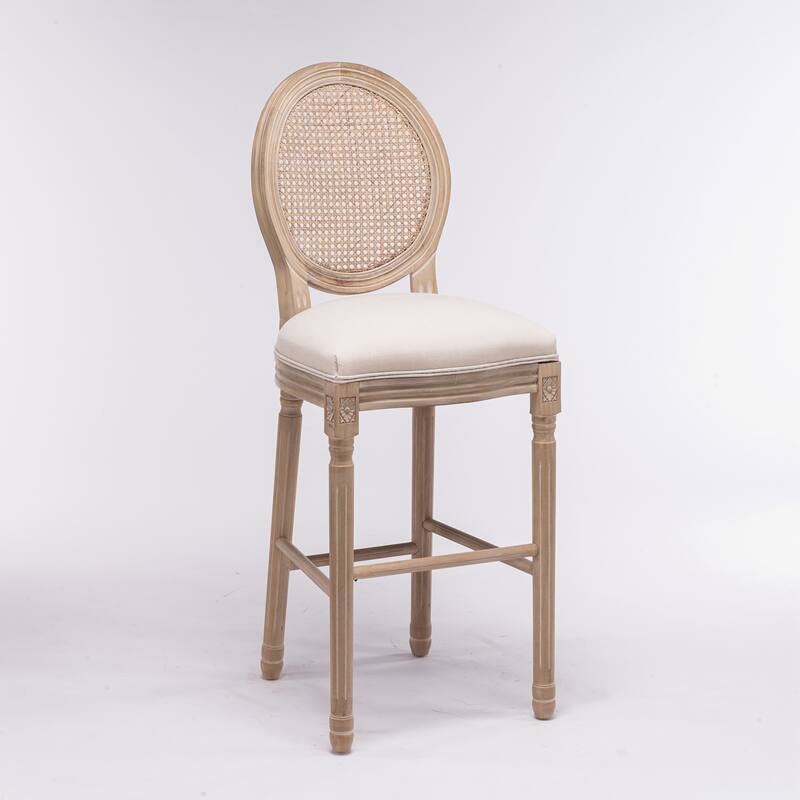 Wooden Barstools Rattan Back Set of 2