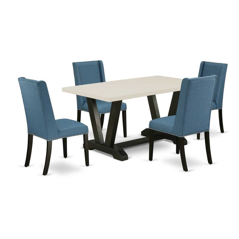 HomeStock 5-Piece Natural Oak Finish Solid Wood Top Dining table with 4 Chairs