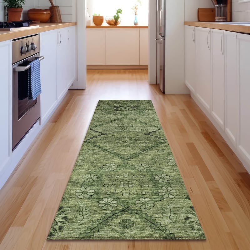 Premium Washable Super Soft Boho Moroccan Mayfield Rug - Olive - 2' 3" x 7' 6"