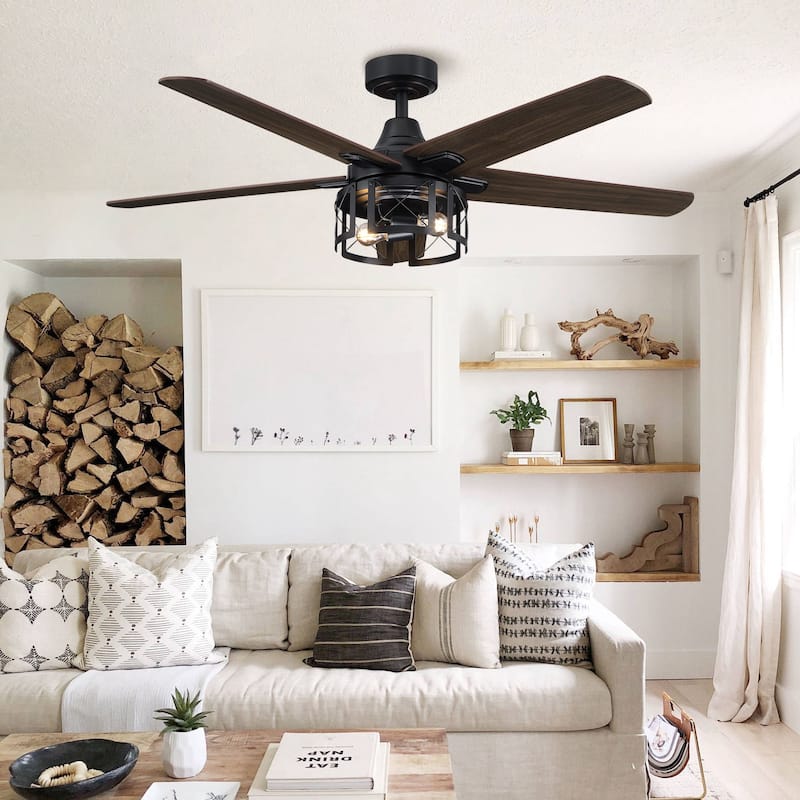 52" Rustic Reversible 5-Blade Indoor Ceiling Fan with Light and Remote