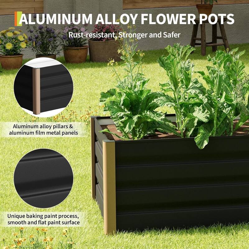 8 x 3.5 x 1.5 Ft Aluminum Raised Garden Bed Commercial Planter Box Kit with Safety Corners and Open-Bottom Design Gray