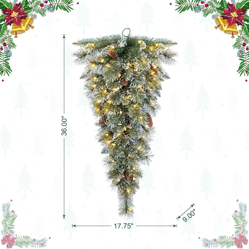 Glitzhome 3ft Pre-Lit Frosted Greenery Pinecones Christmas Teardrop With Timer - 36.00"H