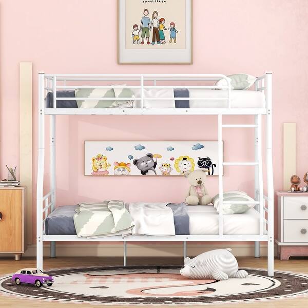 slide 2 of 11, Contemporary Full XL Over Queen Bunk Bed with Solid Stability, Save Space or Split Into 2 Beds, Crafted for Safety, White White