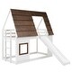 preview thumbnail 4 of 7, Wood Twin Size House Bunk Bed with Roof, Ladder and Slide, White+Brown