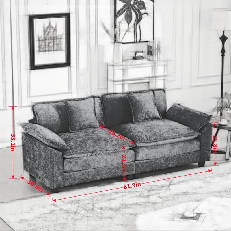 Comfy Double Layer Upholstered Couch Chenille Accent Loveseat Sofa