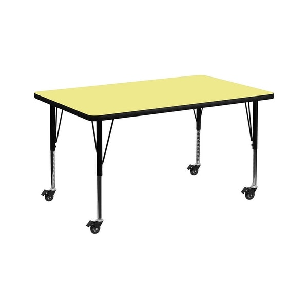 Offex 36"W x 72"L Mobile Rectangular Activity Table with Yellow Thermal Fused Laminate Top and Height Adjustable Pre-School Leg