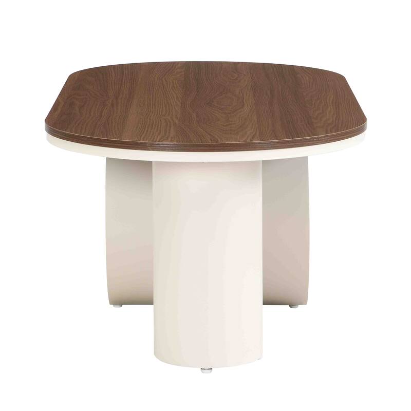 Luxury Oval Coffee Table 47.24 Inch Coffee Table White Metal Coffee Table with Storage Drawer and Shelf, for Living Room