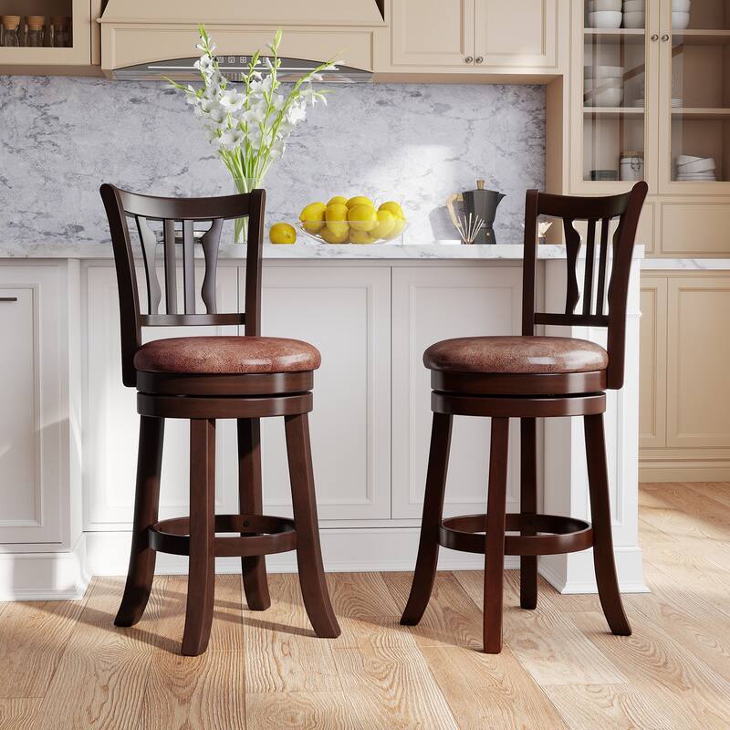 Gymax 26'' Counter Height Swivel Bar Stools Set of 2 w/Back & Faux