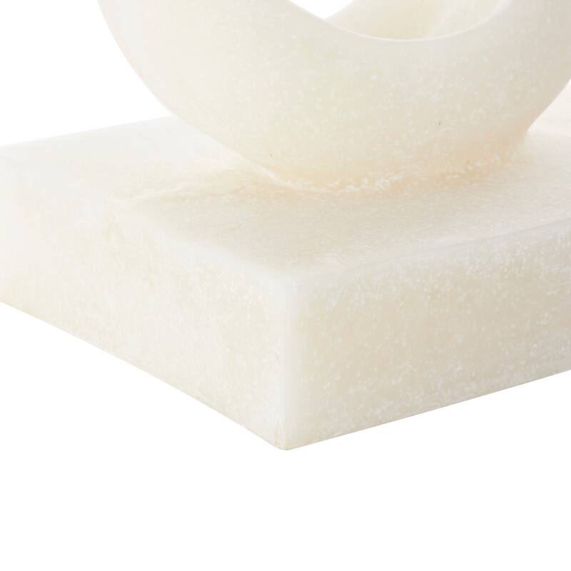White Polystone Twisted Wave Abstract Decorative Sculpture with Elevated Base