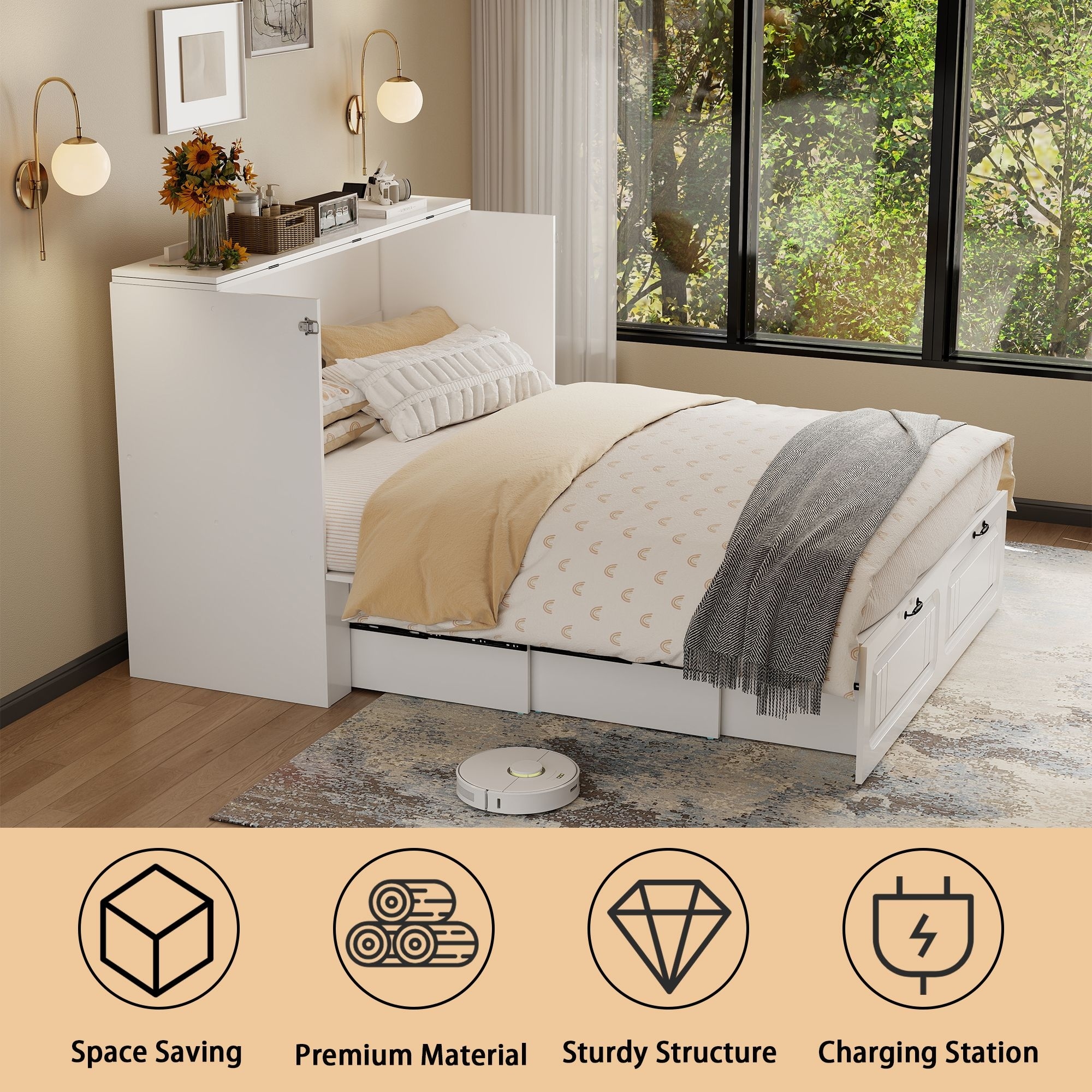 murphy bed with dresser Wooden Queen Size Wall Bed Closet,Drawers and Shelves,for Apartments Studio Bedroom Use (White@Y, Queen) : Home & Kitchen this chest seamlessly complements any decor Queen Size Murphy Bed Wall