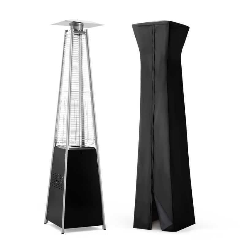 Pamapic 42,000 BTU Outdoor Pyramid Flame Patio Heater with Cover, Wheels - Black
