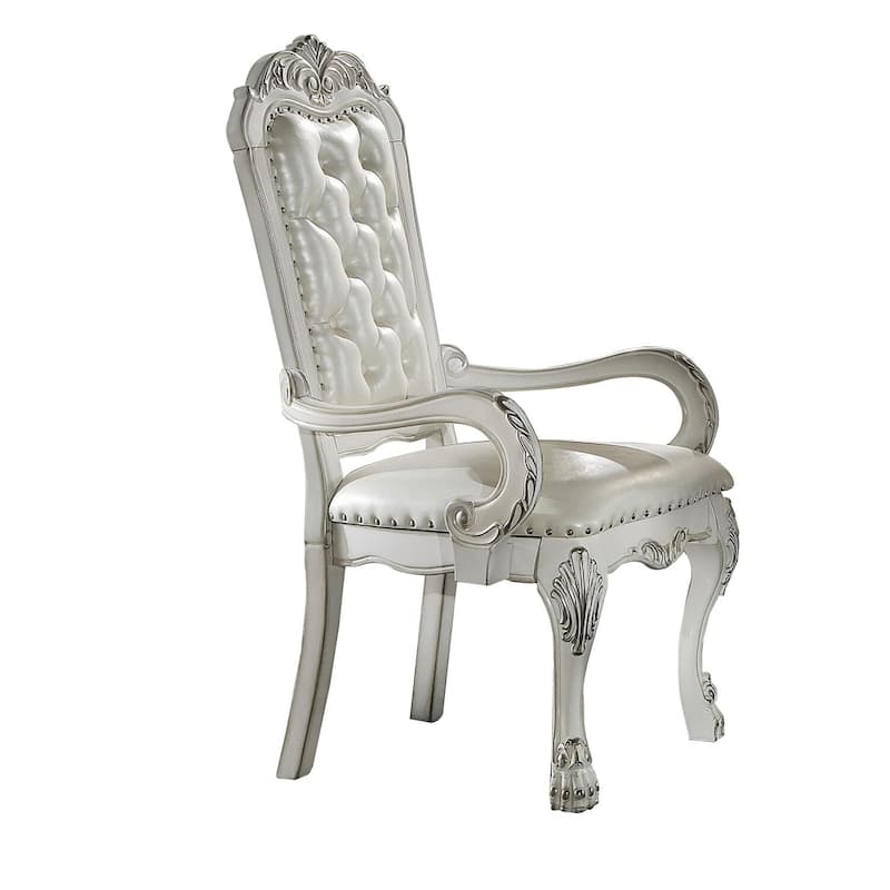 Bone White Faux Leather Executive Office Chair with Tufted Seat, Wood Frame, Claw Feet and Silver Accents