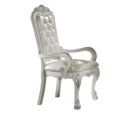 Bone White Faux Leather Executive Office Chair with Tufted Seat, Wood Frame, Claw Feet and Silver Accents