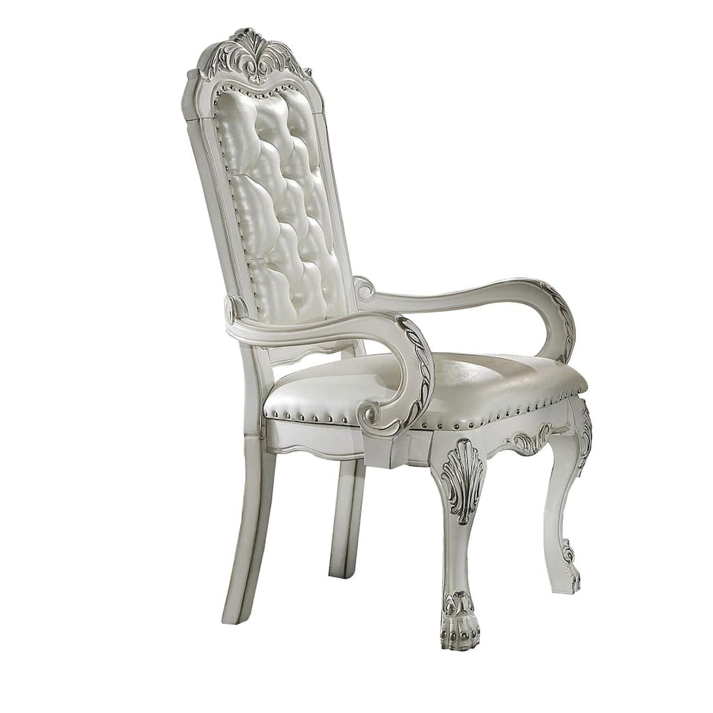 Bone White Faux Leather Executive Office Chair with Tufted Seat, Wood Frame, Claw Feet and Silver Accents