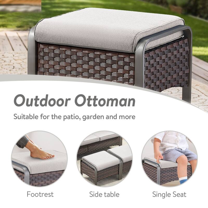 Gymojoy Industrial Style Outdoor Wicker Patio Ottomans Set of 2