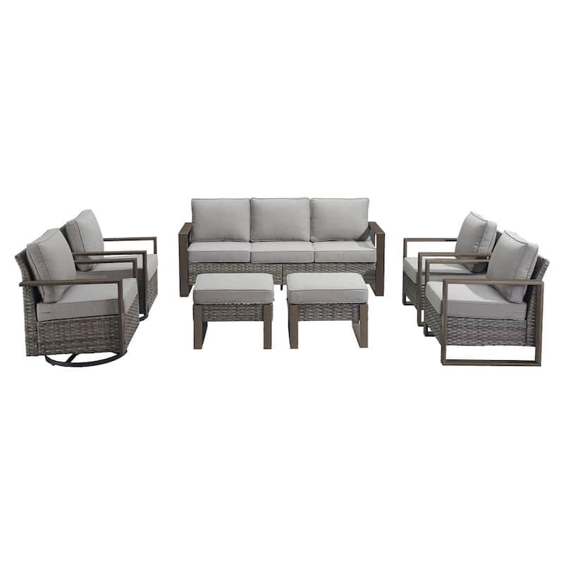 Pocassy 7 Pieces Outoor Patio Sofa Swivel Chair Ottoman Set