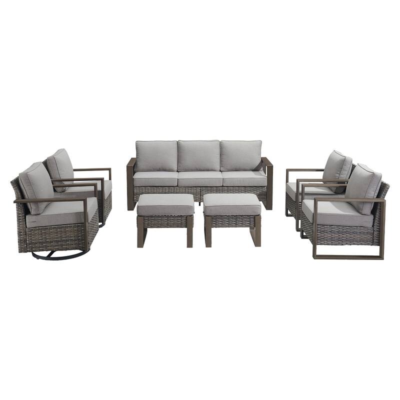 Pocassy Outdoor Sofa, Swivel Chair, Patio Chair Ottoman Set
