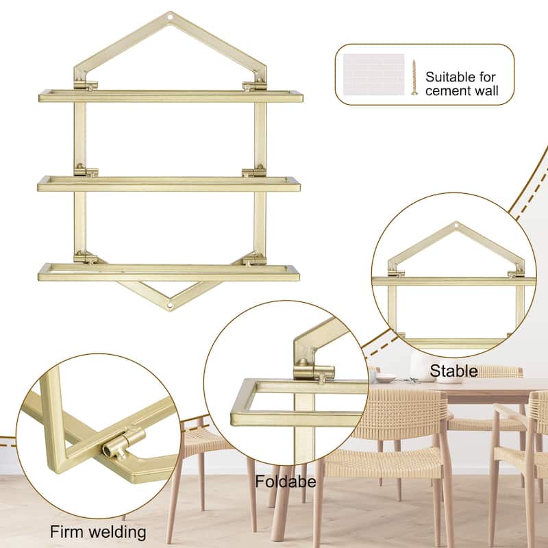 2 Set Wall Mounted Wine Rack - Hanging Wine Bottle Holder Holds 3 Bottles Golden - Gold