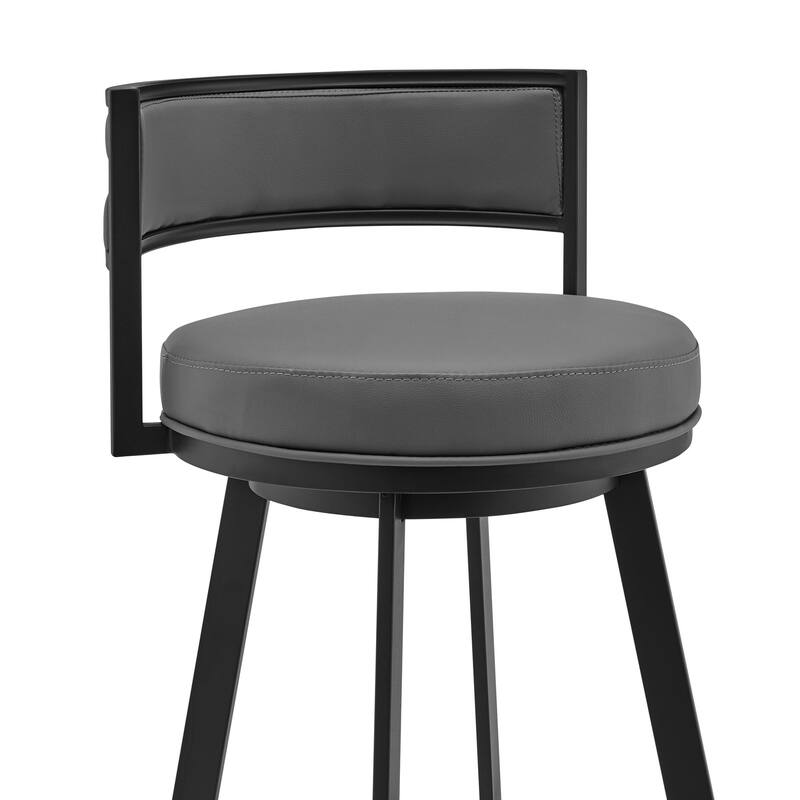 Modern Grey Faux Leather Seat Swivel Counter Height Bar Stool with Arms Low Back and Footrest - 34" H x 20" W x 20" D