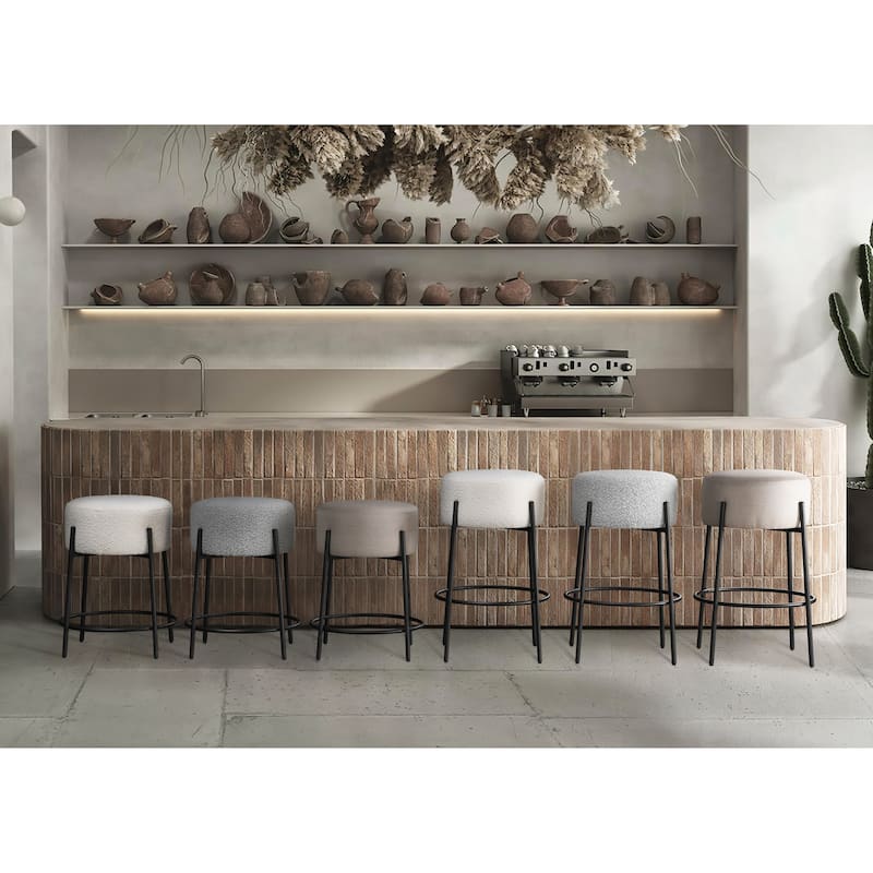 LuXeo Danica Bar Stool Black Steel Legs with Upholstered Seat (Set of 2)