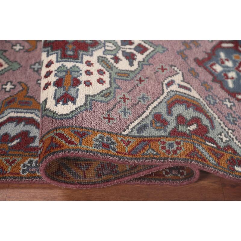 Geometric Purple Kazak Oriental Runner Rug Handmade Wool Carpet - 2'6"x 9'8"
