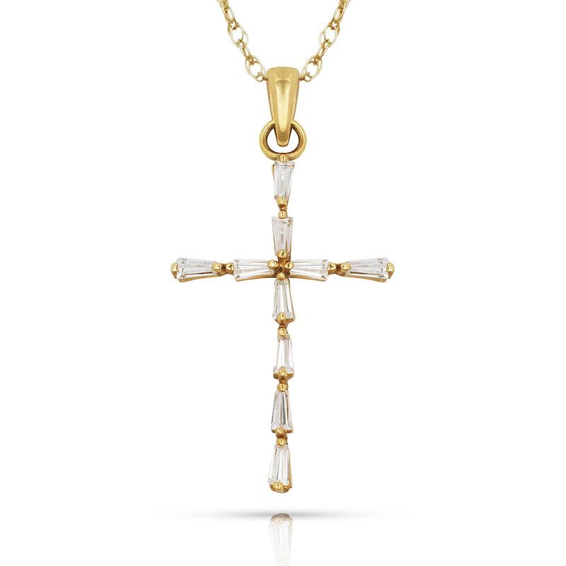 Curata 14k Gold 18" Baguette Cubic Zirconia Cross Pendant Necklace