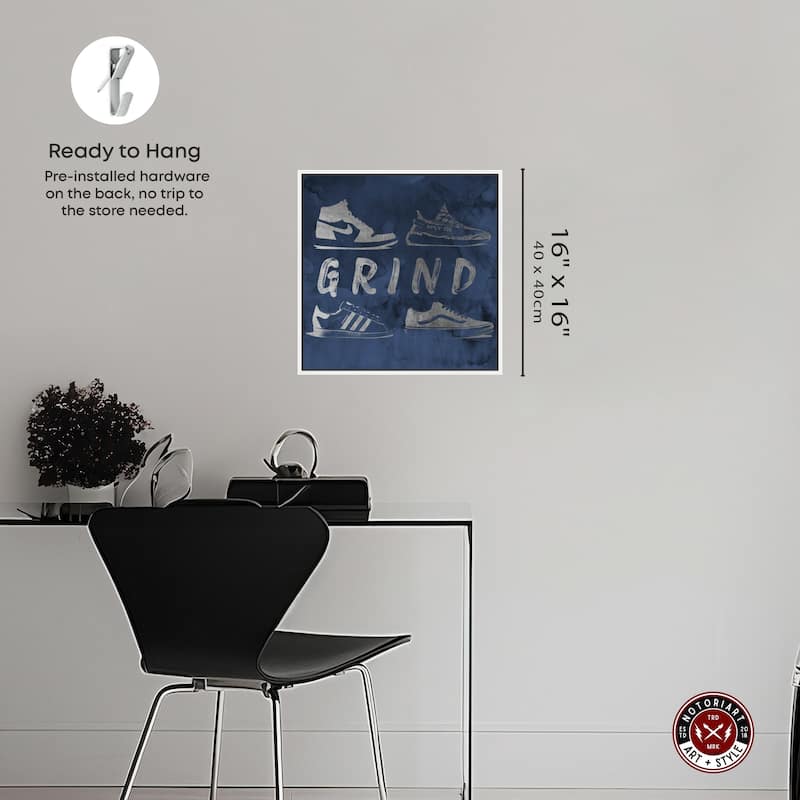 Notoriart Grind Sneakers Navy Framed Sneaker 1 Piece Canvas Wall Art