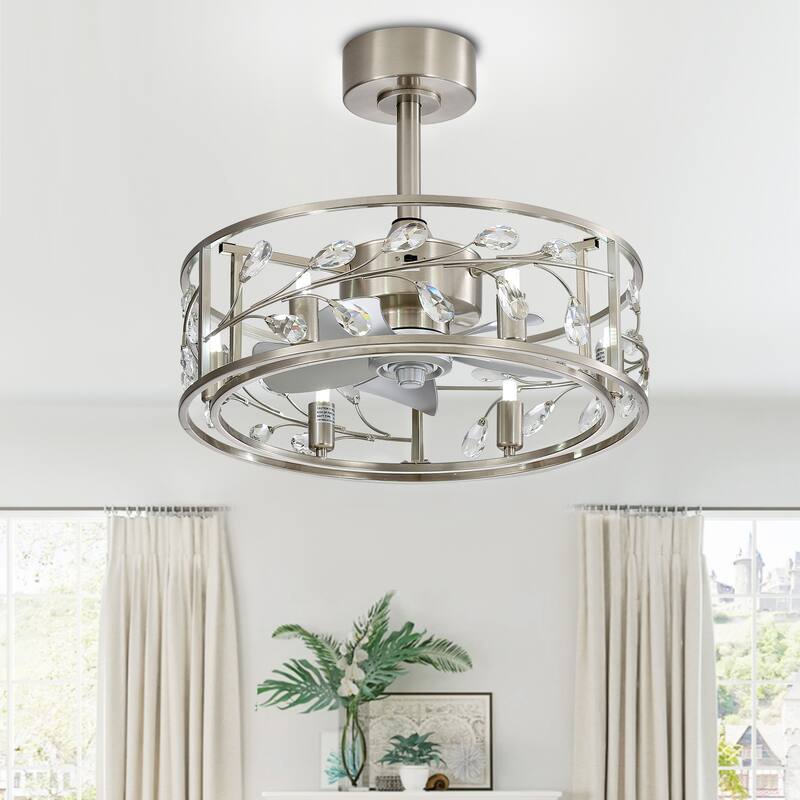 20" Modern 5-Blade Caged Ceiling Fan with Light Kit and Remote