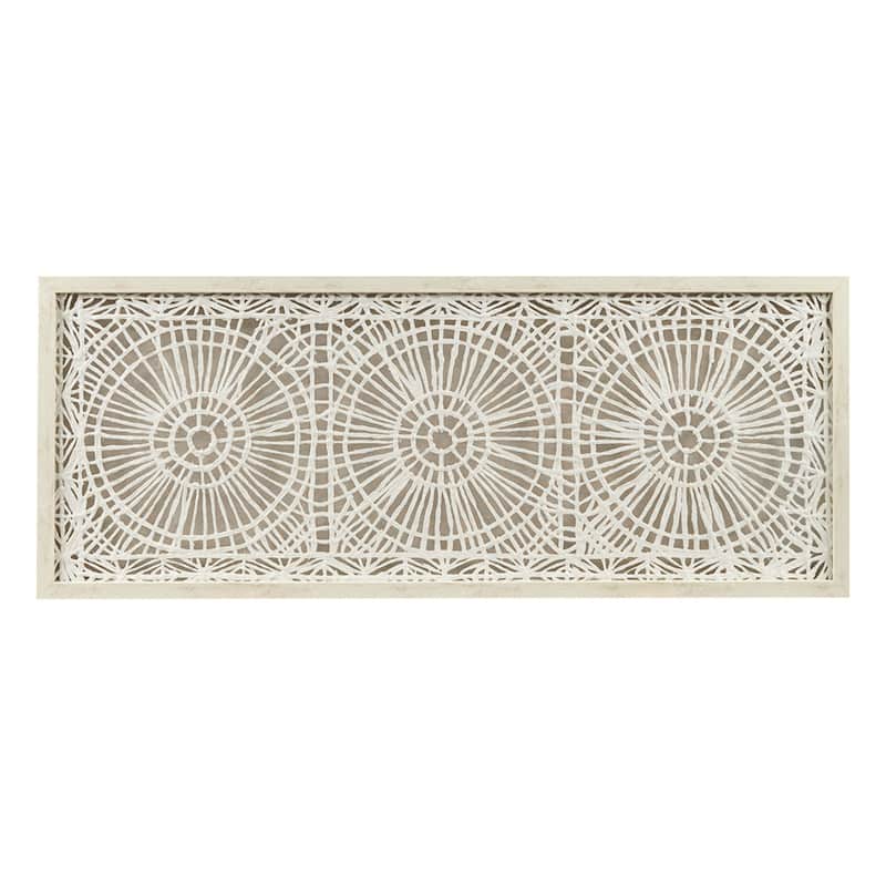 Roomfitters Framed Medallion Rice Paper Shadow Box Wall Decor, Artisan Off White Art with Natural Wood Finish Frame